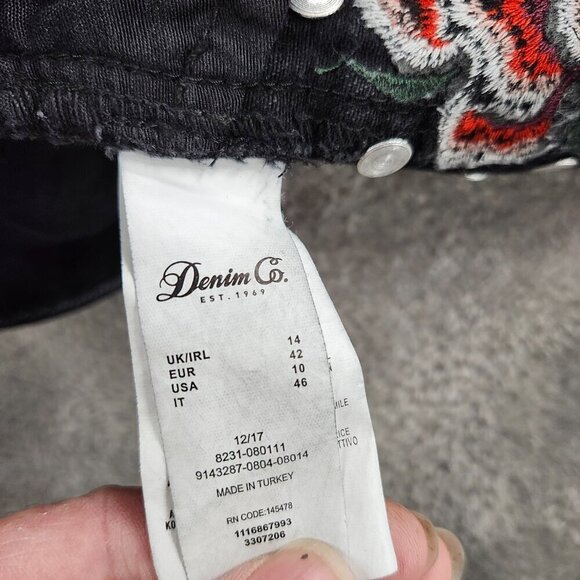 Denim Co Shorts Womens 10 Floral Embroidered Black Denim Hot Pants Distressed - Picture 12 of 15